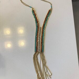 Chic Beaded Necklace in Turquoise, Gold, and Brown